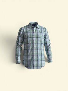 Nautica Green and Blue Plaid Long-Sleeve Button-Down Shirt